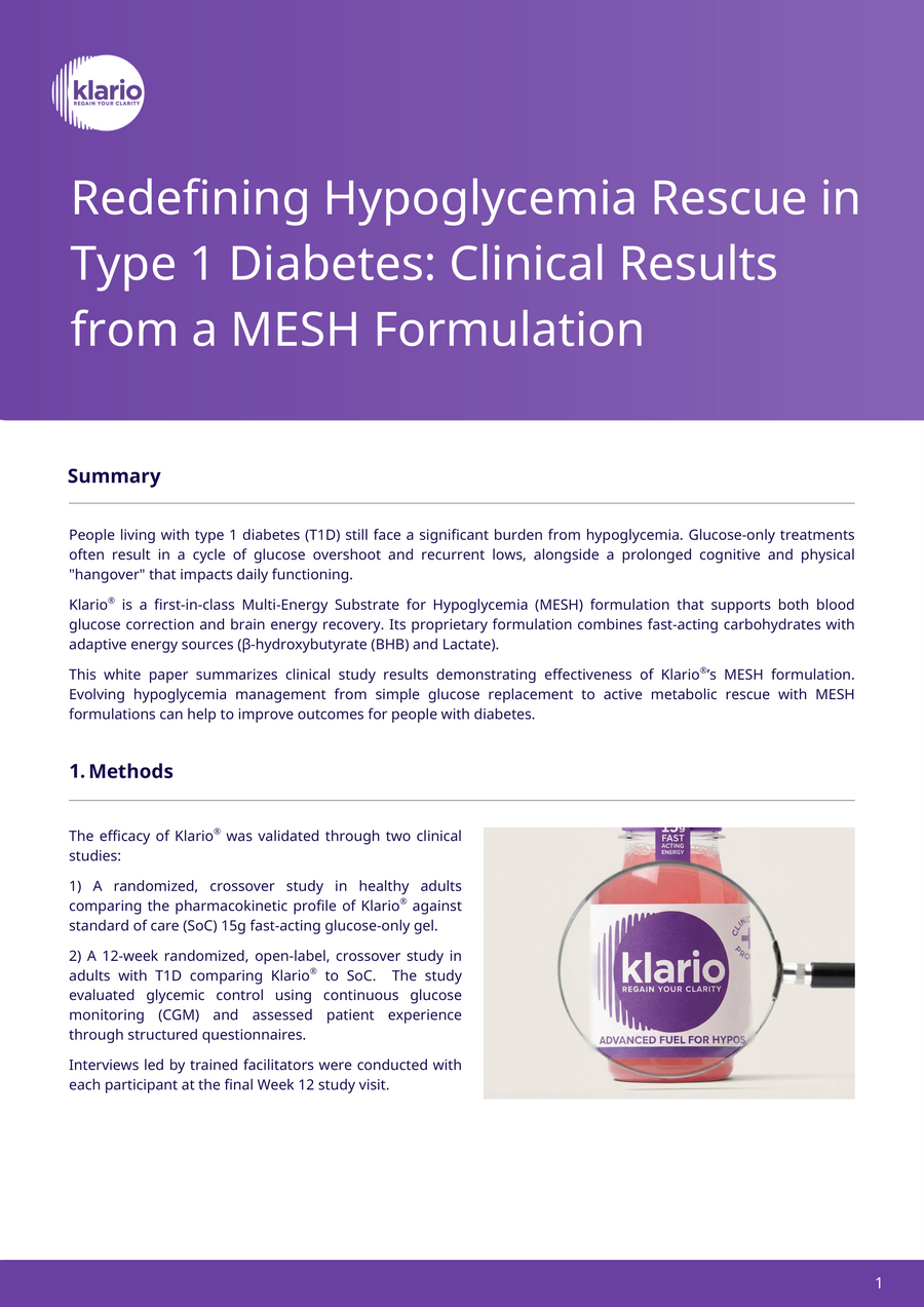 White paper cover: Redefining Hypoglycemia Rescue in Type 1 Diabetes — Clinical Results from a MESH Formulation