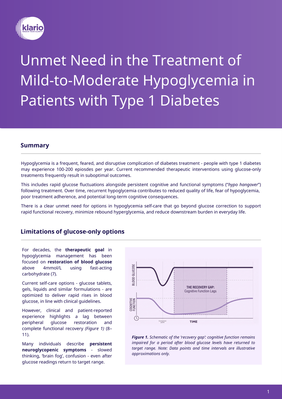 White paper cover: Unmet Need in the Treatment of Mild-to-Moderate Hypoglycemia in Patients with Type 1 Diabetes